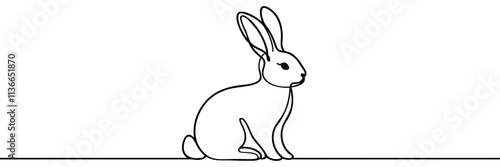 Easter Bunny continuous one line drawing. Easter border with eggs and cute cartoon bunny in continuous line art drawing style. Illustration for Easter with Rabbit Black and white vector