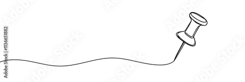 Push pin, thumbtack, school supplies one line continuous drawing. Back to school continuous one line illustration. Vector minimalist illustration.