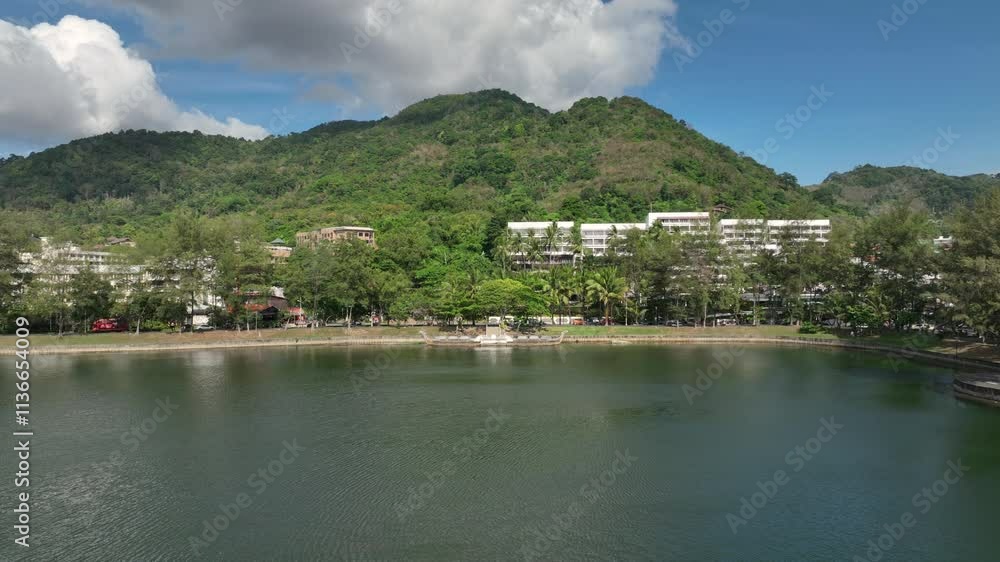 sunny day phuket island karon beach town bay resort lake aerial panorama 4k thailand sunny day phuket island karon beach town bay resort lake aerial panorama 4k thailand