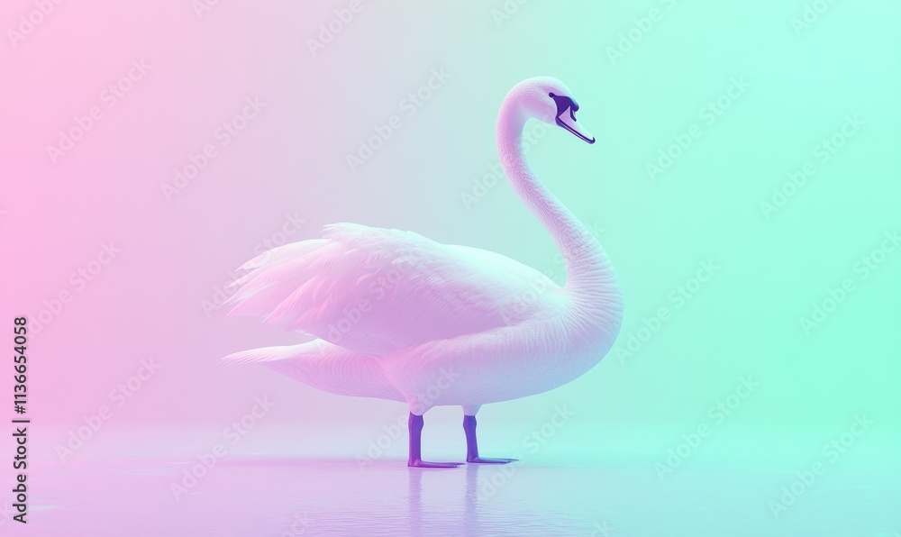 Fototapeta premium A white swan is standing in a body of water