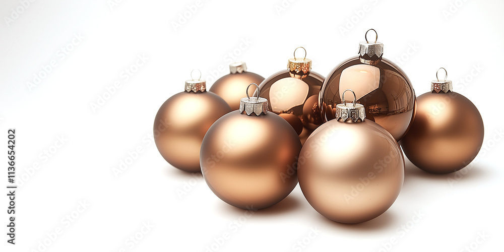 Glass Christmas balls in the color of mocha mousse on a white background. Glass Christmas balls in the color of mocha mousse on a white background.