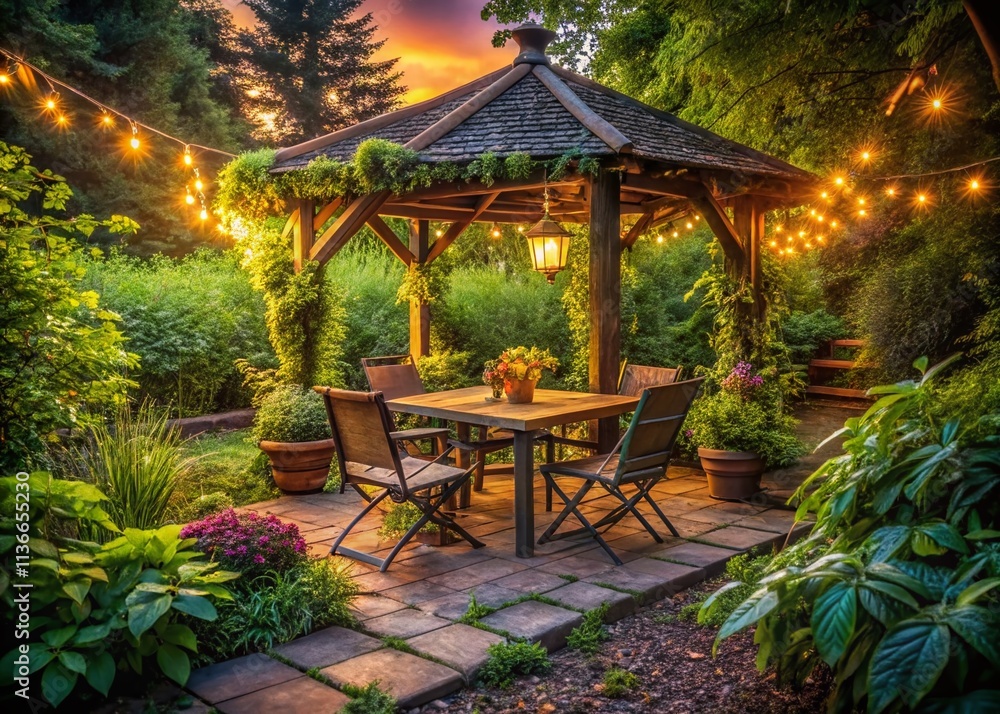 Urban Exploration Garden Gazebo: Night Photography, Illuminated Patio, Home Garden, Table Chairs, Atmospheric Lighting, Backyard Oasis Urban Exploration Garden Gazebo: Night Photography, Illuminated Patio, Home Garden, Table Chairs, Atmospheric Lighting, Backyard Oasis