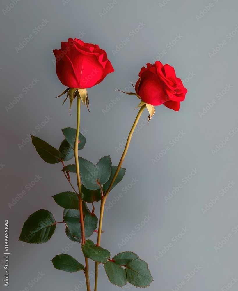 Two red roses are standing next to each other Two red roses are standing next to each other