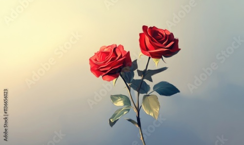 Fototapeta Naklejka Na Ścianę i Meble -  Two red roses are standing next to each other