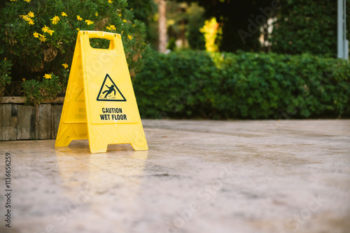 Wet floor sign on wet floor