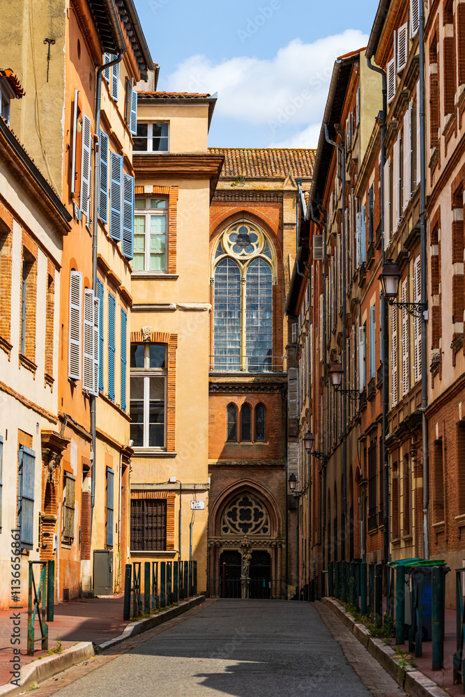Side façade of the neo-Gothic Gesù Church in Toulouse, seen from Rue des Fleurs Side façade of the neo-Gothic Gesù Church in Toulouse, seen from Rue des Fleurs