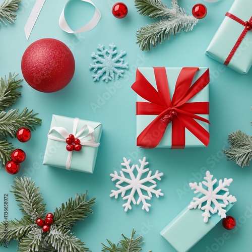 Festive christmas decorations home setting visual content cheerful atmosphere top-down view seasonal delight