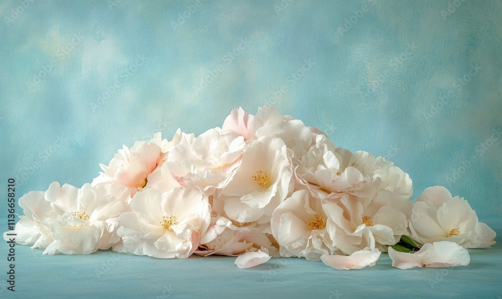 A bunch of white flowers are on a blue background A bunch of white flowers are on a blue background