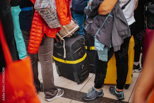 Traveling by plane with a large suitcase, damaged luggage photo