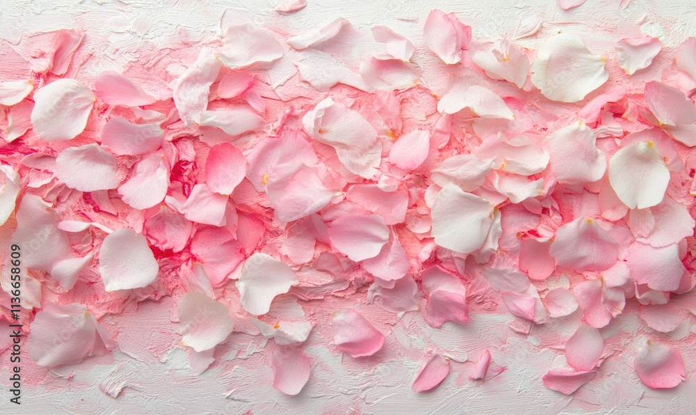 Obraz premium Pink and white flower petals scattered on a white background