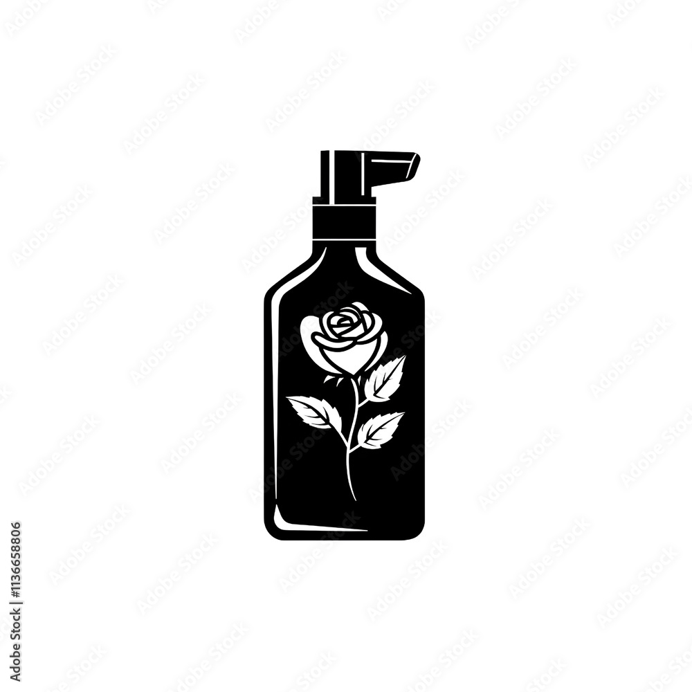 This elegant bottle featuring a rose illustration is ideal for beauty products, home decor, or floral-themed projects, adding a touch of sophistication to any design. This elegant bottle featuring a rose illustration is ideal for beauty products, home decor, or floral-themed projects, adding a touch of sophistication to any design.