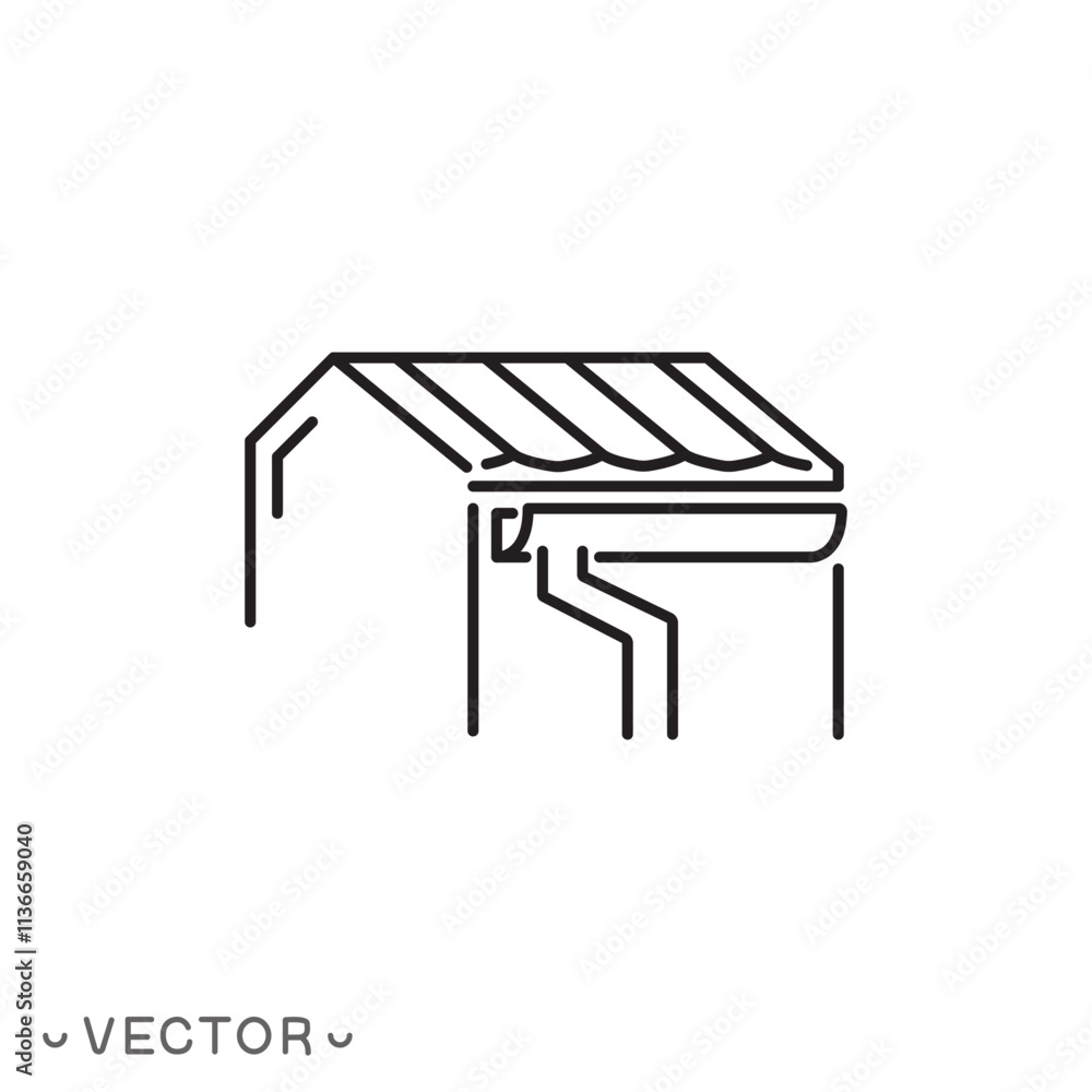 drain water of roof icon, gutter with rain pipe, thin line symbol isolated on white background, editable stroke eps 10 vector illustration drain water of roof icon, gutter with rain pipe, thin line symbol isolated on white background, editable stroke eps 10 vector illustration