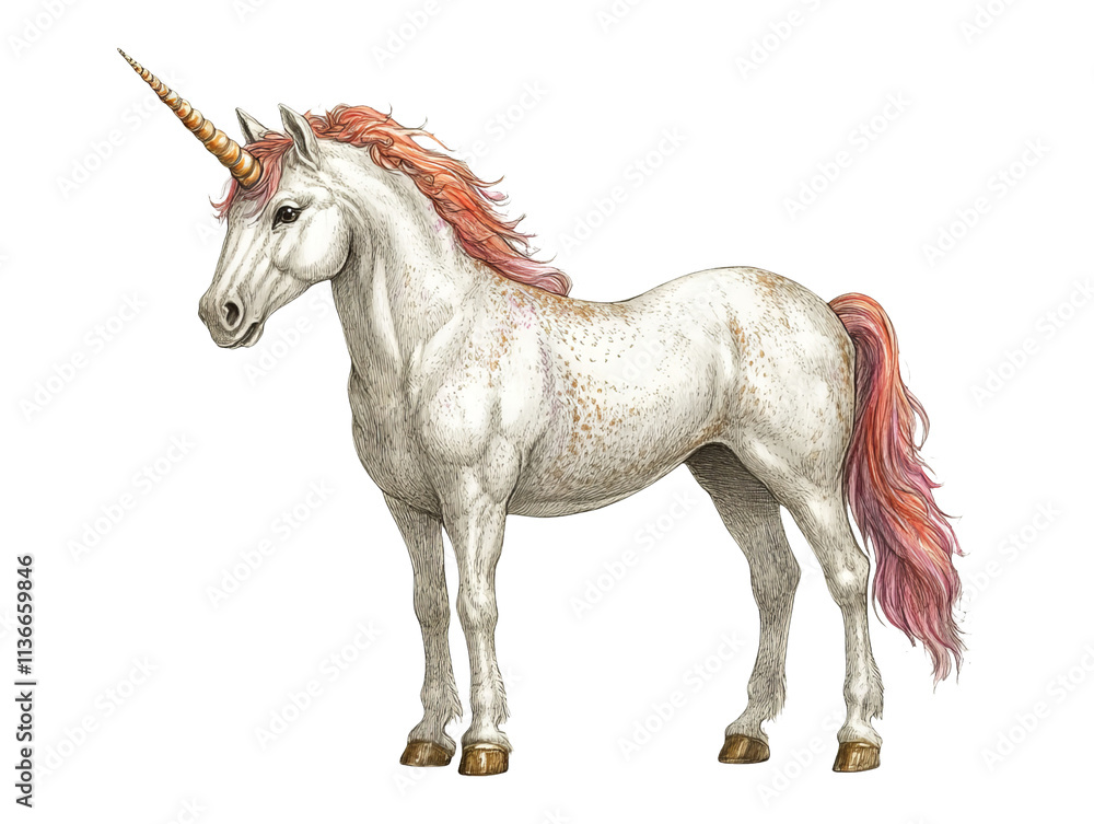 Fototapeta premium Realistic Unicorn Illustration on Transparent Background for Design