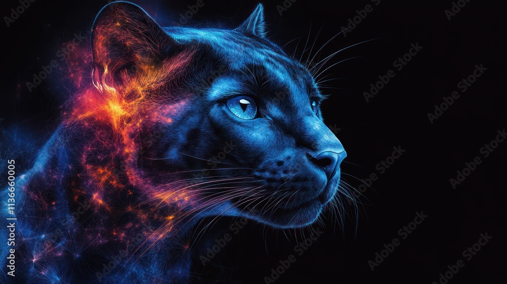 Mystical black panther portrait with cosmic nebula effect. Mystical black panther portrait with cosmic nebula effect.