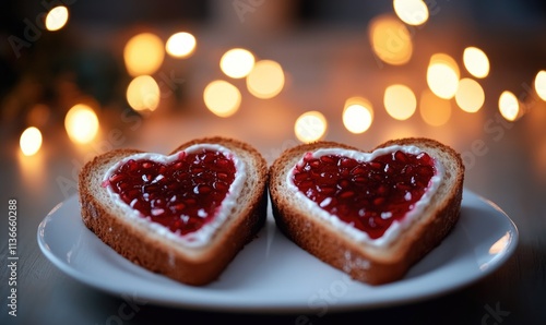 Two heart shaped sandwiches on a white plate photo