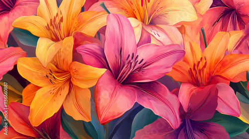 Wallpaper Mural Colorful zephyr lily flowers background. Zephyrine. Illustration Torontodigital.ca