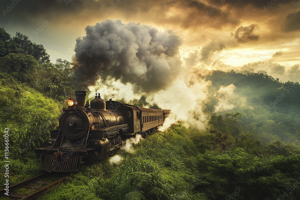 Fototapeta premium steam train in the mountains