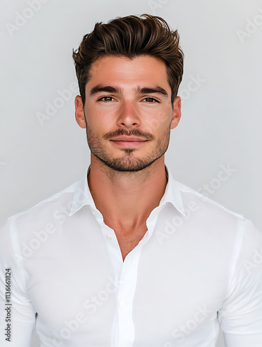 Male portrait ID card photo on white background