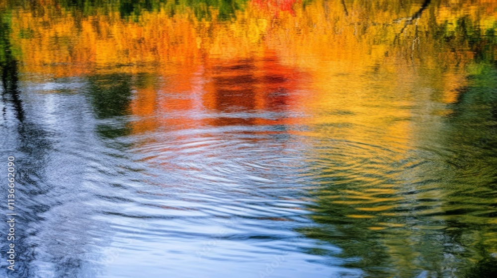 A calm river reflecting the vibrant colors of autumn foliage, with gentle ripples creating a textured surface A calm river reflecting the vibrant colors of autumn foliage, with gentle ripples creating a textured surface
