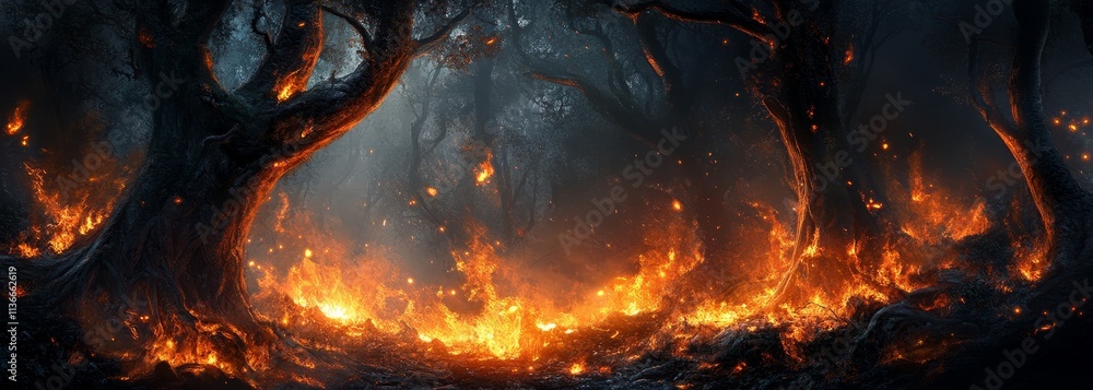 Burning forest composition background Burning forest composition background