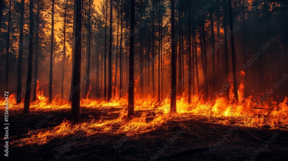 Obraz premium Burning forest composition background