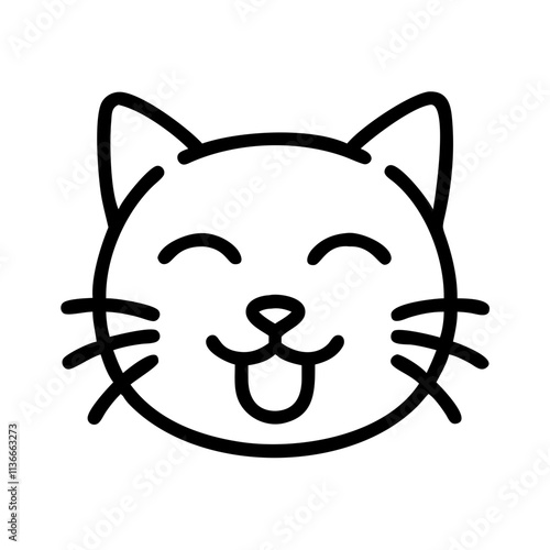 cat purring icon, cat day line art, cat day icon - simple black line art icon of cat purring, symbolizing cat day celebrations. cat day vector art.