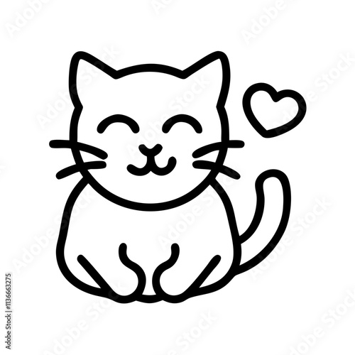 cat purring icon, cat day line art, cat day icon - simple black line art icon of cat purring, symbolizing cat day celebrations. cat day vector art.