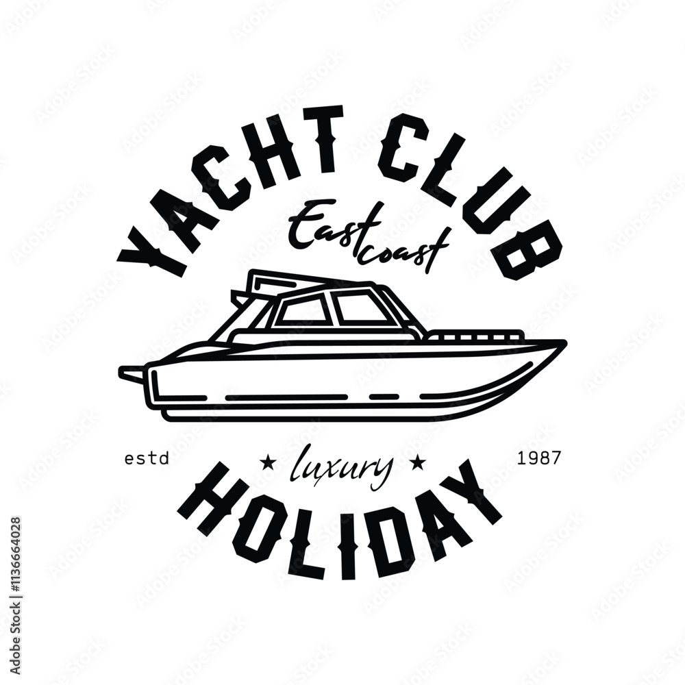 The emblem of luxury yachting. Original vector illustration in vintage style. T-shirt design. The emblem of luxury yachting. Original vector illustration in vintage style. T-shirt design.