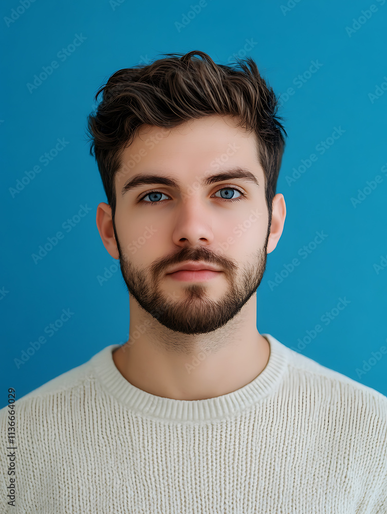 Obraz premium Male portrait ID card photo on blue background