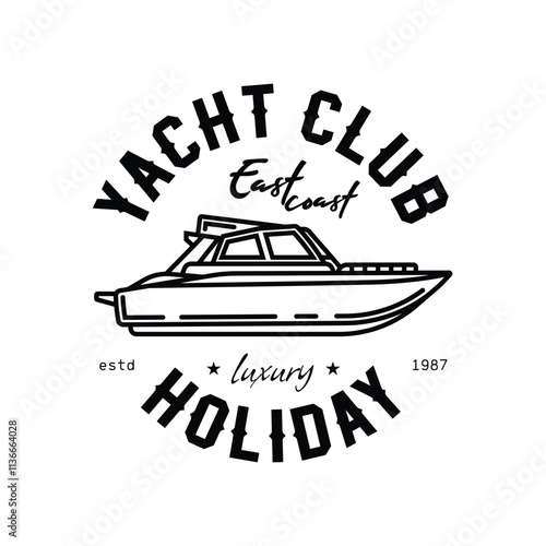 The emblem of luxury yachting. Original vector illustration in vintage style. T-shirt design.