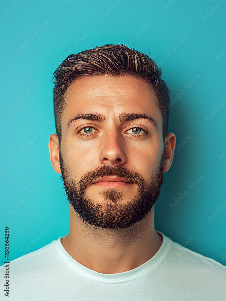 Obraz premium Male portrait ID card photo on blue background