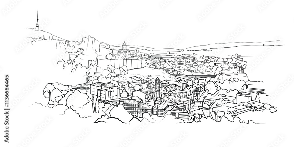 Obraz premium Vector Illustration of the capital city of Tbilsi, Georgia