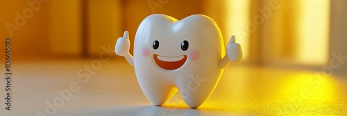 Smiling 3D Tooth Character Giving Thumbs Up A Playful Concept for Dental Care and Hygiene