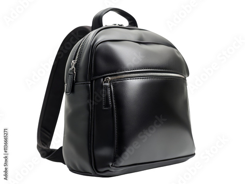 Black Leather Backpack Isolated on Transparent Background for Design