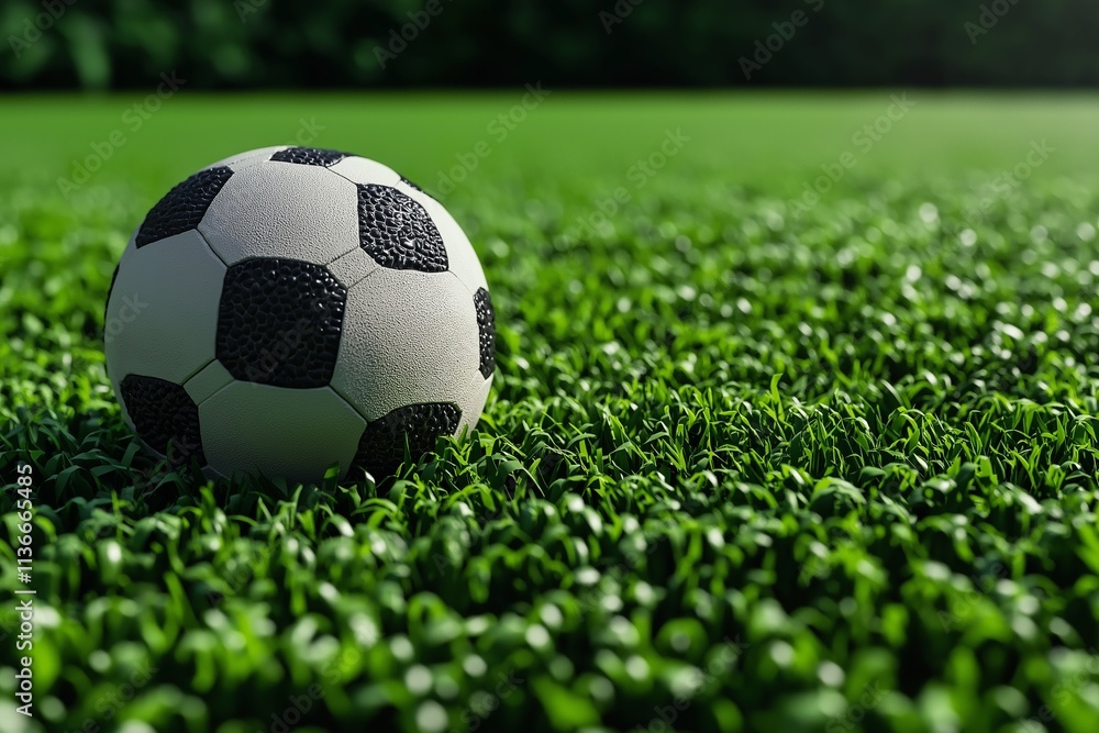 A close-up of a soccer ball prominently positioned in the center of a vibrant green field, highlighting its detailed texture and glossy surface, evoking a sense of anticipation for the game. A close-up of a soccer ball prominently positioned in the center of a vibrant green field, highlighting its detailed texture and glossy surface, evoking a sense of anticipation for the game.