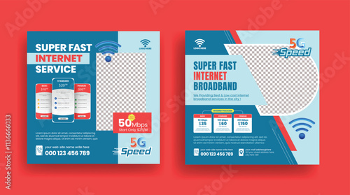 Internet service and wifi connection service editable social media posts, ads, banner template, promotional advertising design for broadband wifi service