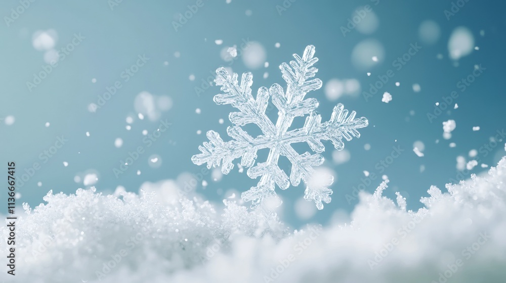 Falling Snowflake Bliss on Soft Blue Background Creating a Magical and Tranquil Winter Scene Falling Snowflake Bliss on Soft Blue Background Creating a Magical and Tranquil Winter Scene