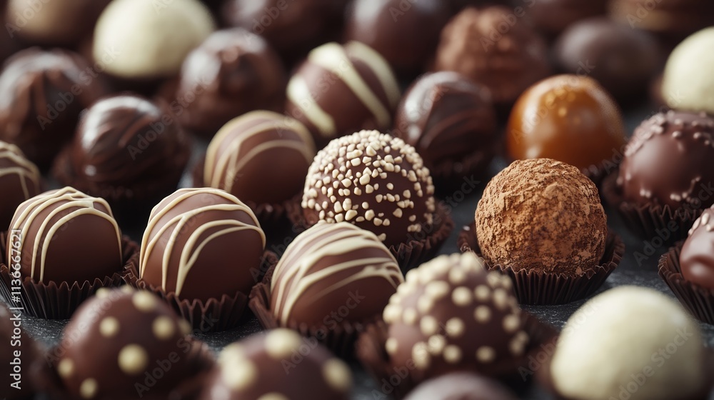 Multiple Varieties of Chocolates on Plate with Festive Background Creating a Luxurious and Indulgent Scene Multiple Varieties of Chocolates on Plate with Festive Background Creating a Luxurious and Indulgent Scene