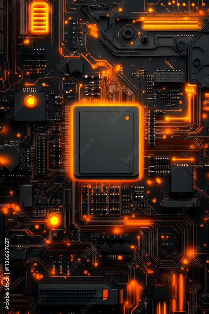 Fototapeta premium Abstract Circuit Board Design, Intricate Technology Background with Glowing. Lines and Elements