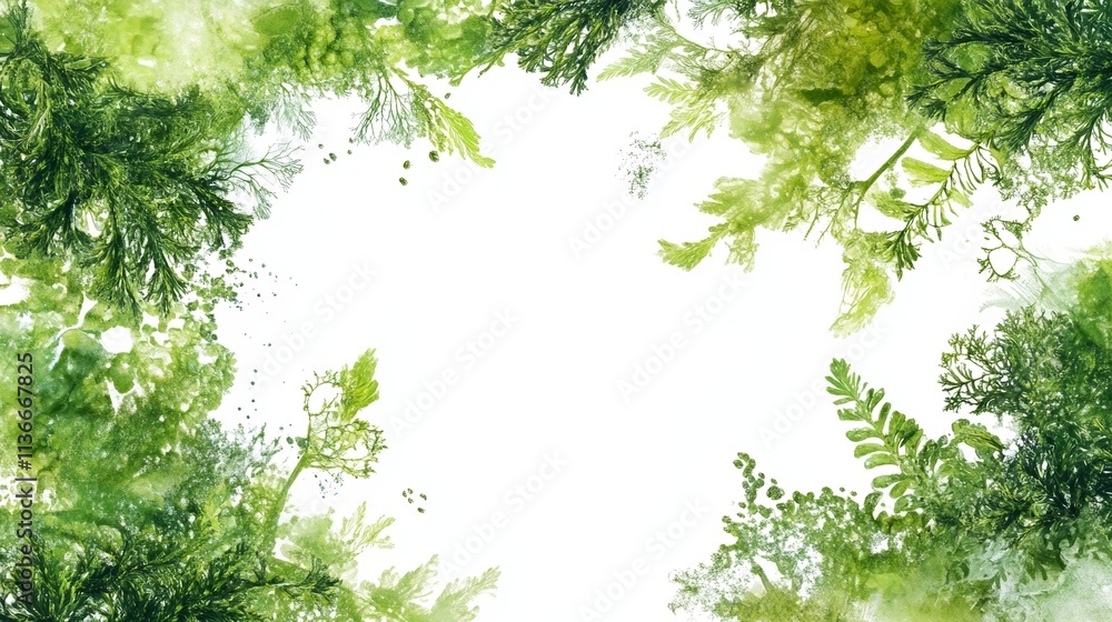 Green Algae Leaves Arranged on White Background for Natural and Minimalist Botanical Design Green Algae Leaves Arranged on White Background for Natural and Minimalist Botanical Design