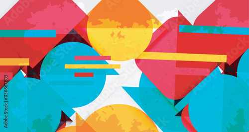 Squares, circles and triangles and grainy noisy texture. Vector Illustration For Wallpaper, Banner, Background, Card, Book Illustration, landing page