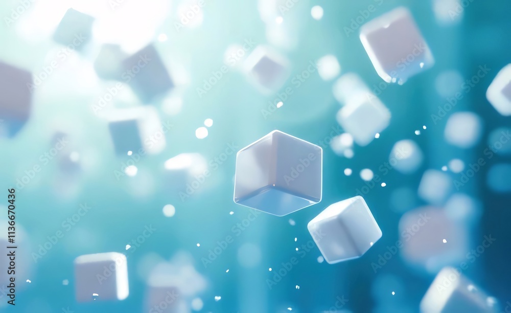 Abstract image of floating white cubes in a bright blue background. Abstract image of floating white cubes in a bright blue background.