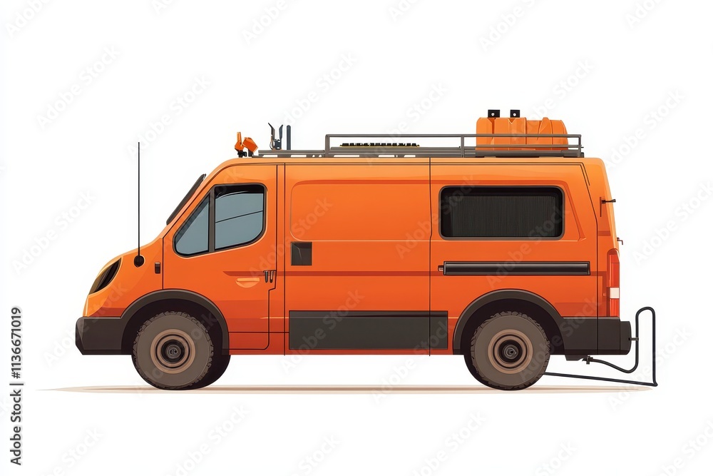 Orange Vehicle with Welding Tools on White Background Orange Vehicle with Welding Tools on White Background