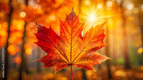 Vibrant Maple Leaf in High Depth of Field Against a Softly Blurred Autumn Background Capturing the Beauty of Nature and Seasonal Change