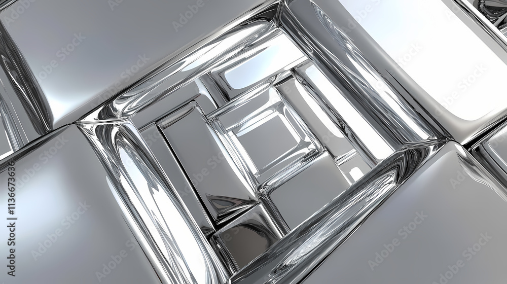 Naklejka premium Square mirrored chrome frame with rounded bevel, mirror, chrome, frame, square, rounded, bevel, shiny, reflection. Mirrored. Illustration
