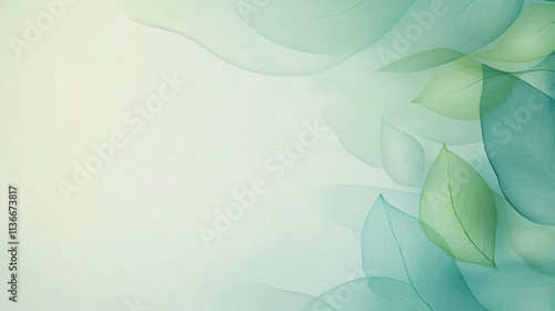 Soft abstract green leaves background with subtle gradient design with copy space