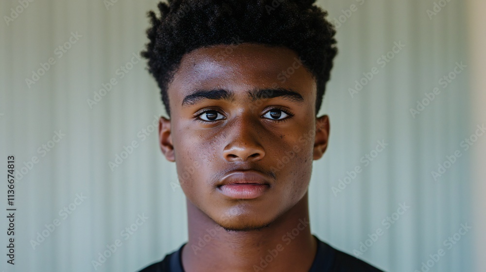 Fototapeta premium Teenager Portrait Confident Young Man Serious Expression Close up Face