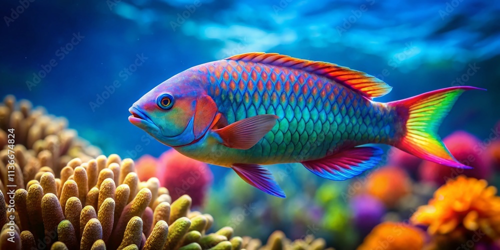 Vibrant Parrotfish Reef, Miniature Tilt-Shift Photography, Underwater Paradise, Tropical Fish, Coral Reef Scene Vibrant Parrotfish Reef, Miniature Tilt-Shift Photography, Underwater Paradise, Tropical Fish, Coral Reef Scene