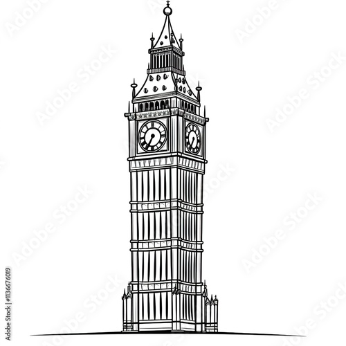 Big Ben, a simple line drawing vector illustration for a coloring book on a white background