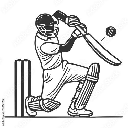Cricket player hits ball  vector illustration